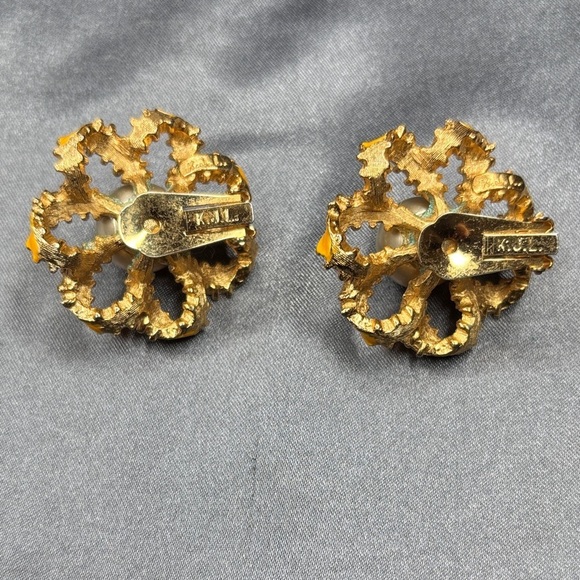 Kenneth Jay Lane Gold and Yellow Floral Earrings - Picture 2 of 3